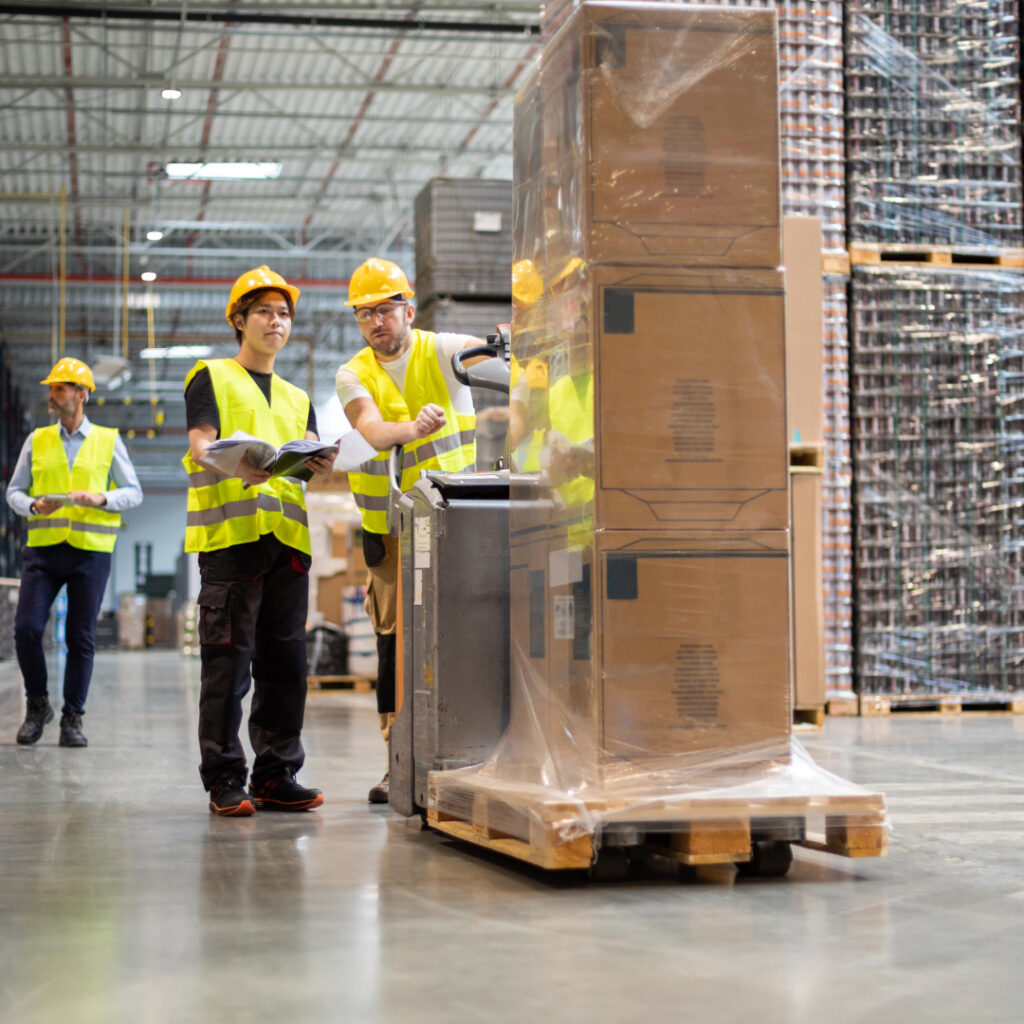 Collaborateur(rice)s en formation dans un entrepôt logistique